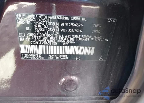 2017 Toyota Rav4 Le из США, поврежденный, VIN 2T3ZFREV9HW391154